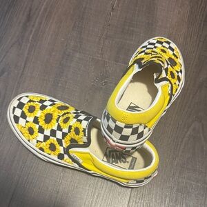 Vans Kids Yellow Sunflower Checkered Slip-On Sneakers